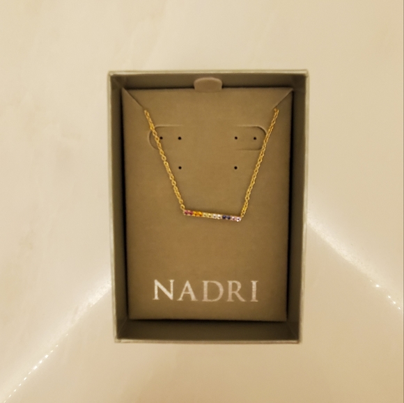 Nadri Rainbow CZ Bar Pendant Necklace, Multi-color, Gold-tone, NWT, LGBTQ+ - Picture 3 of 6